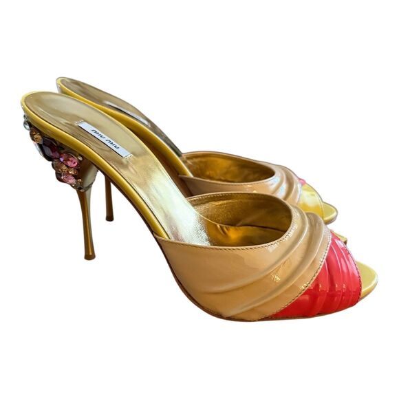 Mui Mui Calzature Donna Slip On Heels Sz 36.5 Vernice Brightly Embellished Jewel - Picture 1 of 13